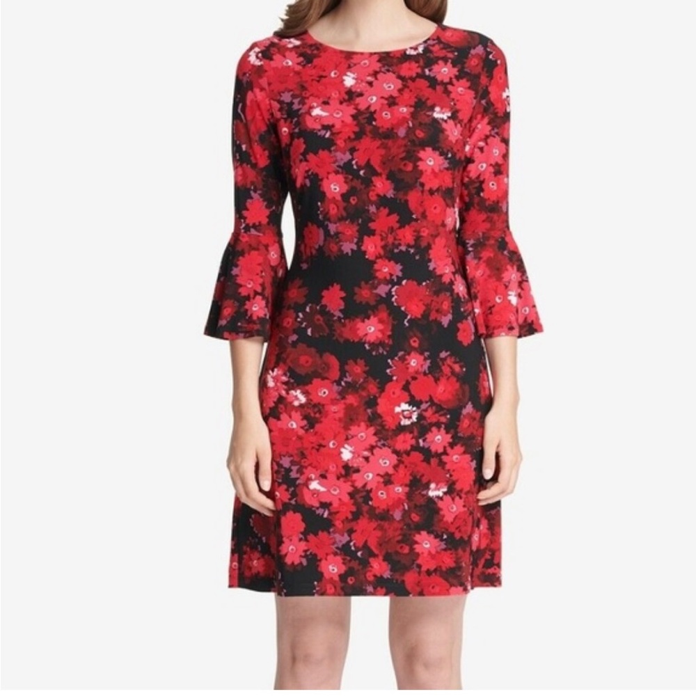 Tommy Hilfiger Dress 14 large womens red foral print stretch new nwt career